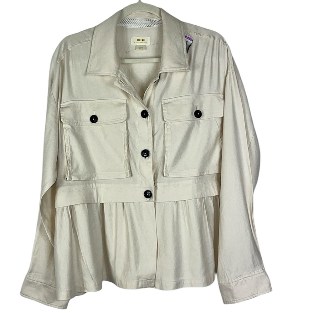 Maeve Boxy Peplum Style Long Sleeve Button Down Shacket Sz L Ivory Color